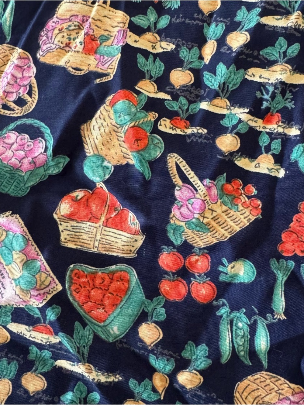 Vtg 90s Farmer’s Market Maxi Dress Vegetables Berries Fruits Navy Novelty 12 - Picture 9 of 10